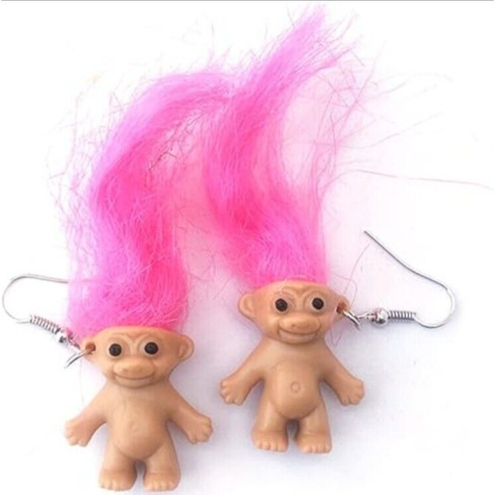 NWT Pink Troll Earrings 90s Retro Nostalgia Kids Movie Jewelry Fun Kitsch Gift
